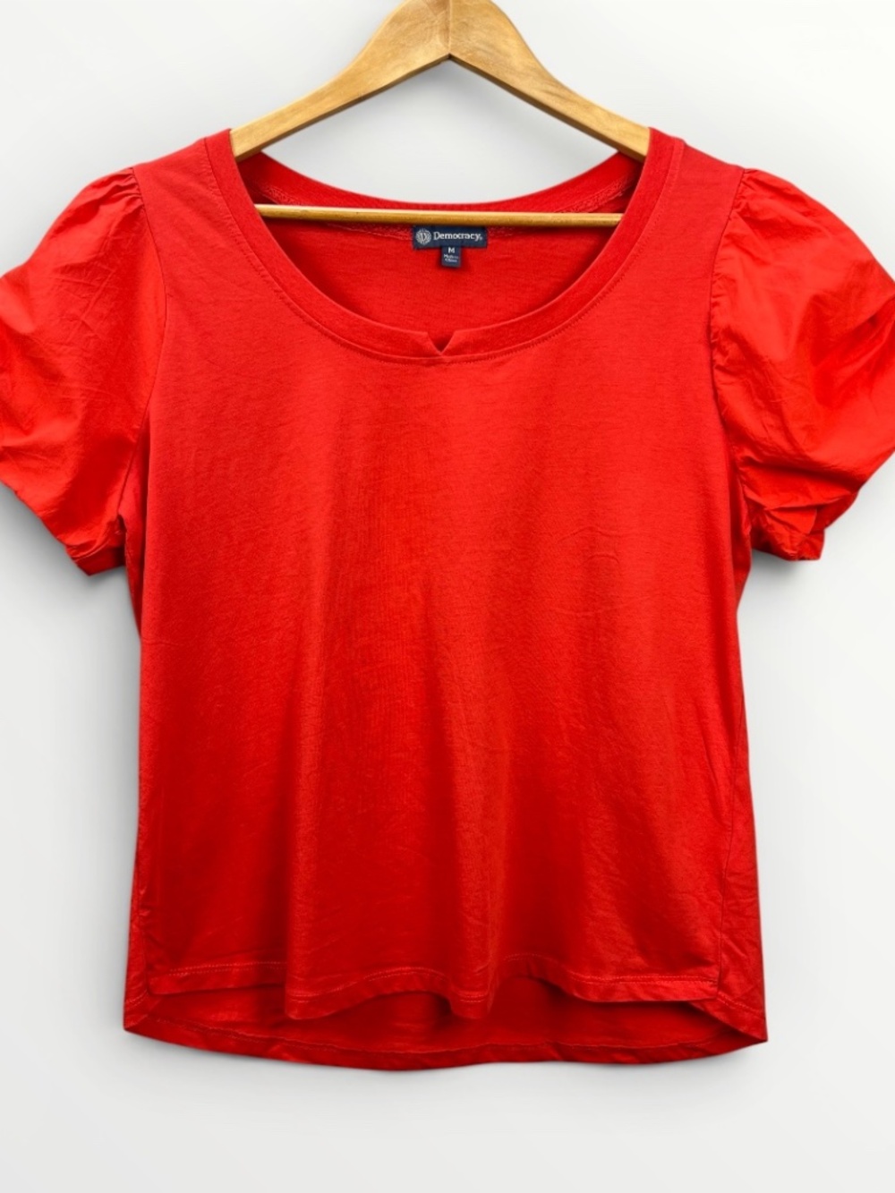 Democracy Red Puff Short Sleeve Top Women's Blouse Romantic Feminine Holiday M